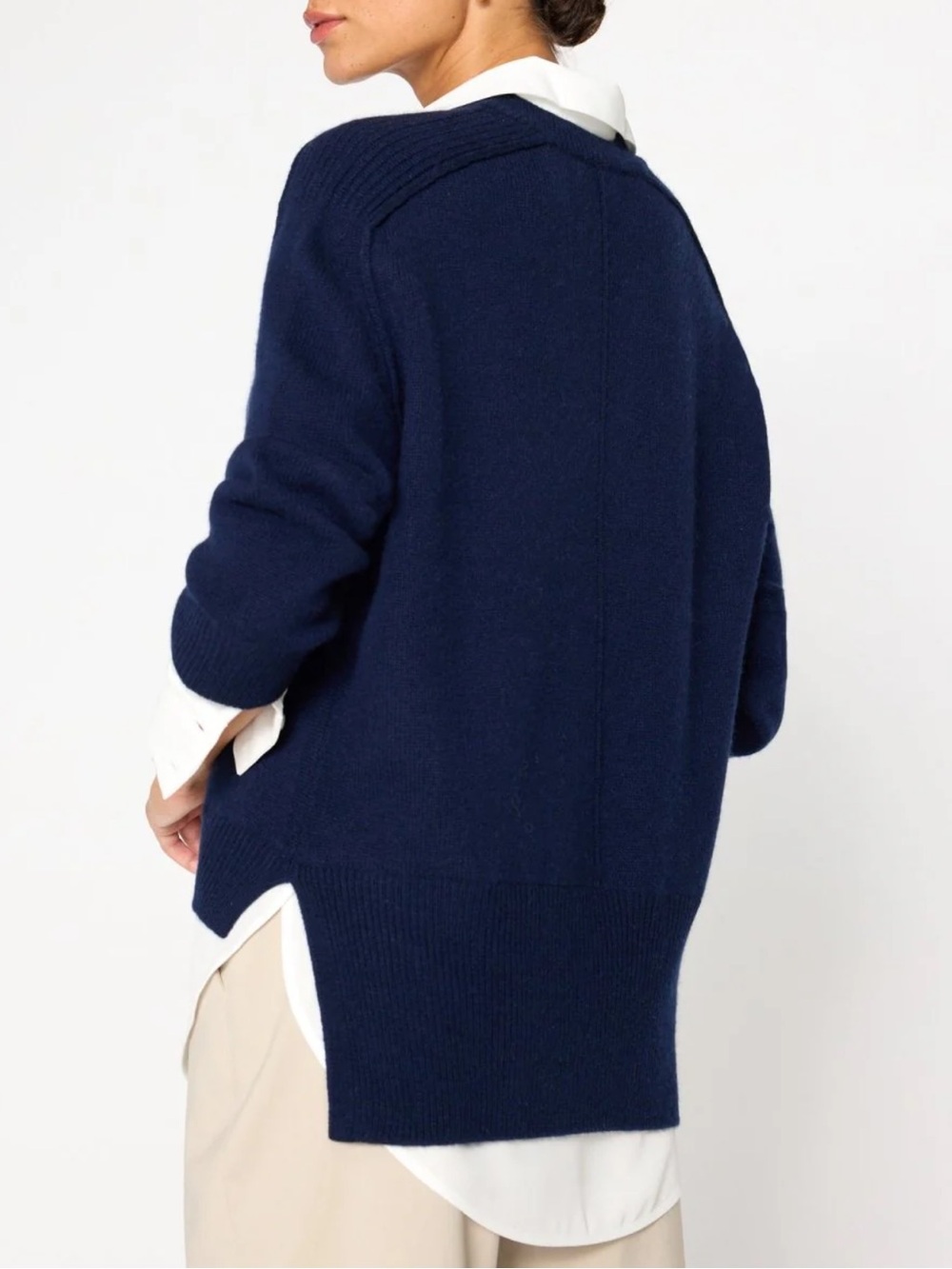 Brochu Walker Looker Layer Cashmere Blend Navy Sweater Minimalist Med - Picture 3 of 11